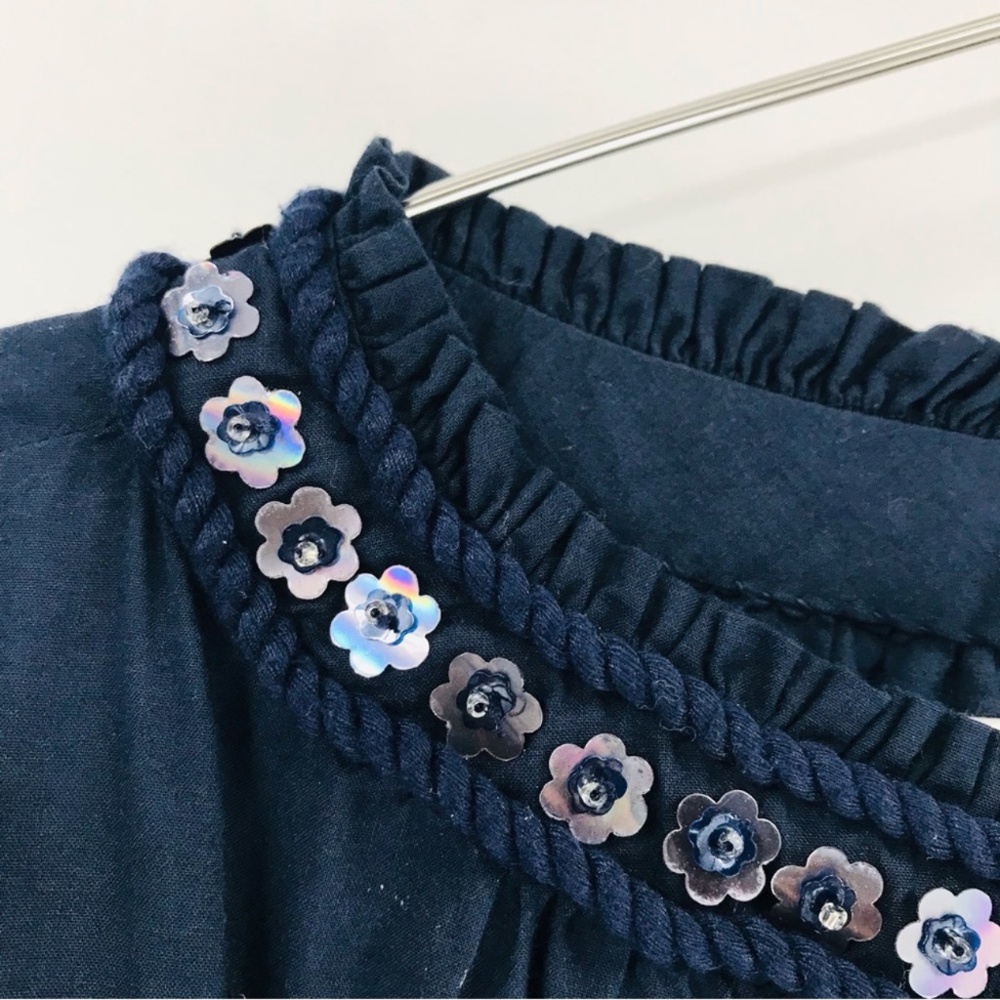 Pankaj & Nidhi Long Sleeve Beaded Sequin Blouse Navy Size Medium - Picture 3 of 8